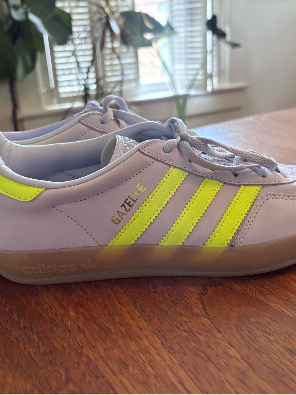 adidas Gazelle Lavender with Neon Yellow Stripes